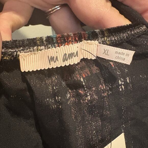 NWT Tartan Plaid Peplum Top Sz XL Black Red Velvet Open Back Puff Sleeve Preppy - Picture 5 of 16